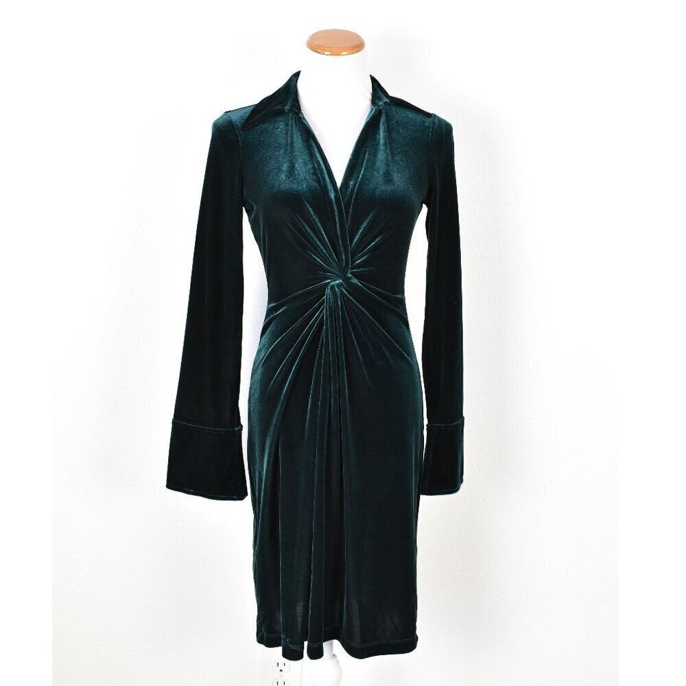 Calvin Klein Velvet Faux Wrap Green Dress - 2